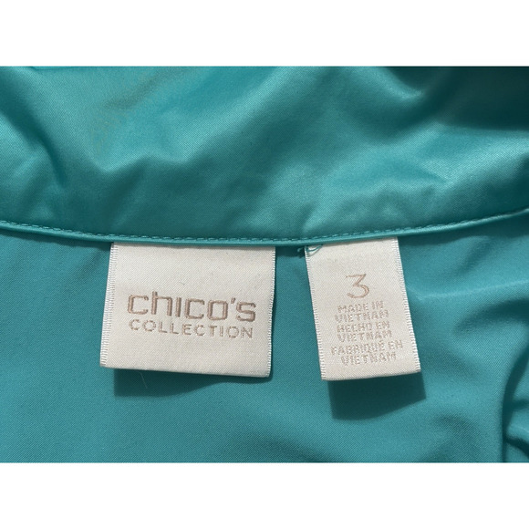 Chicos Collection Size XL (3) Teal Turquoise Full Zip Windbreaker Jacket Shiny - Picture 8 of 11